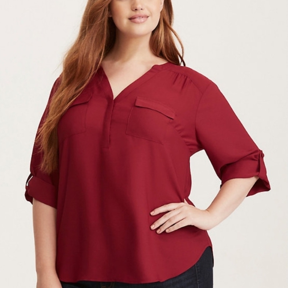 Torrid Harper Zinfandel 3/4 Sleeve Blouse